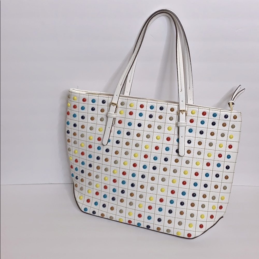 Sondra Roberts | White Leather Multi Colored Pebble Square Bag | Tote | NWT